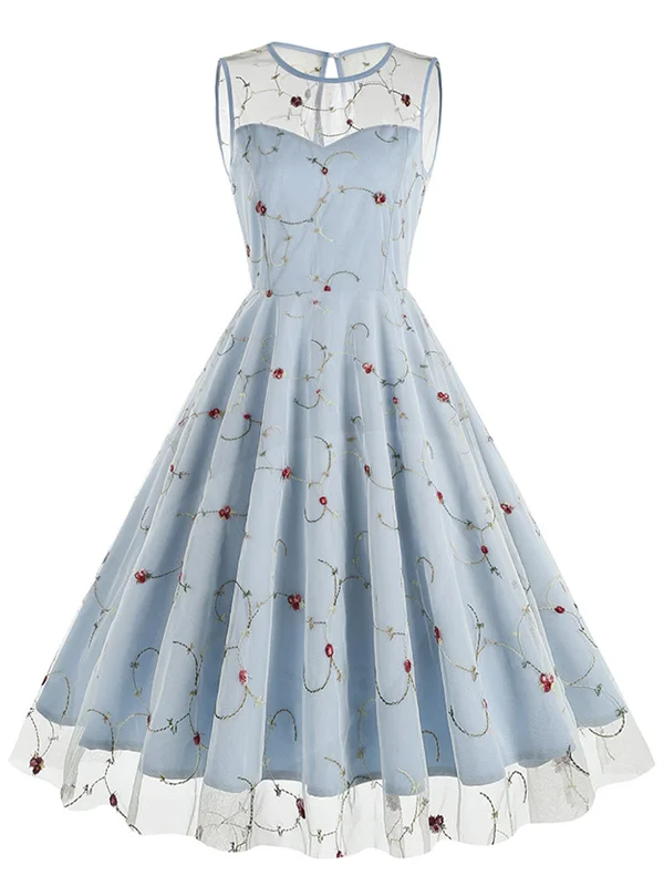 1950s Floral Mesh Swing Dress