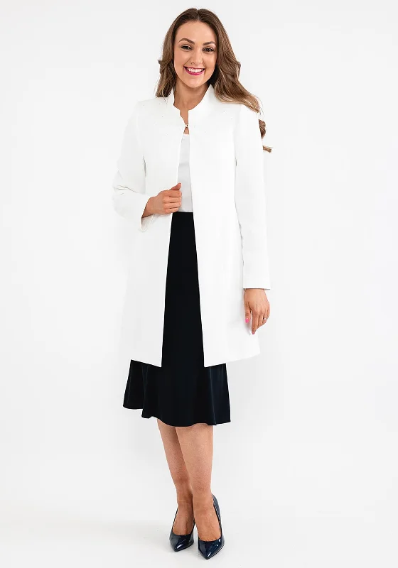 Christina Felix Swarovski Shoulder Mid Length Coat, White