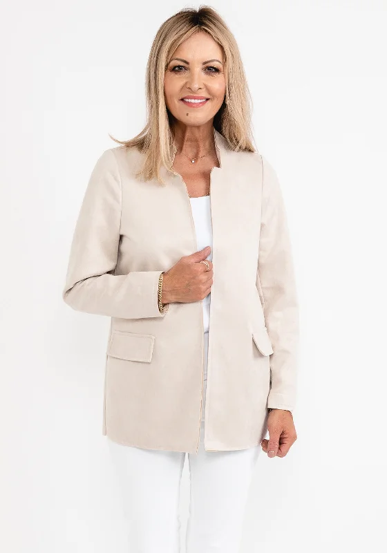 d.e.c.k. By Decollage Faux Suede Open Jacket, Beige