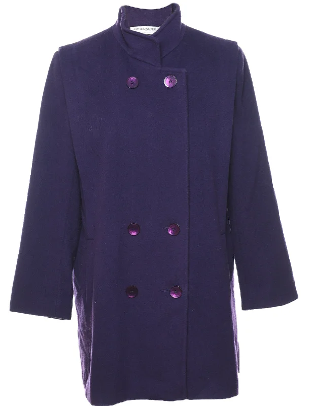 Double Breasted Purple Classic Wool Coat - L