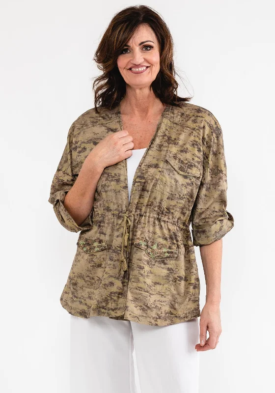 Eva Kayan Printed Open Jacket, Army Green