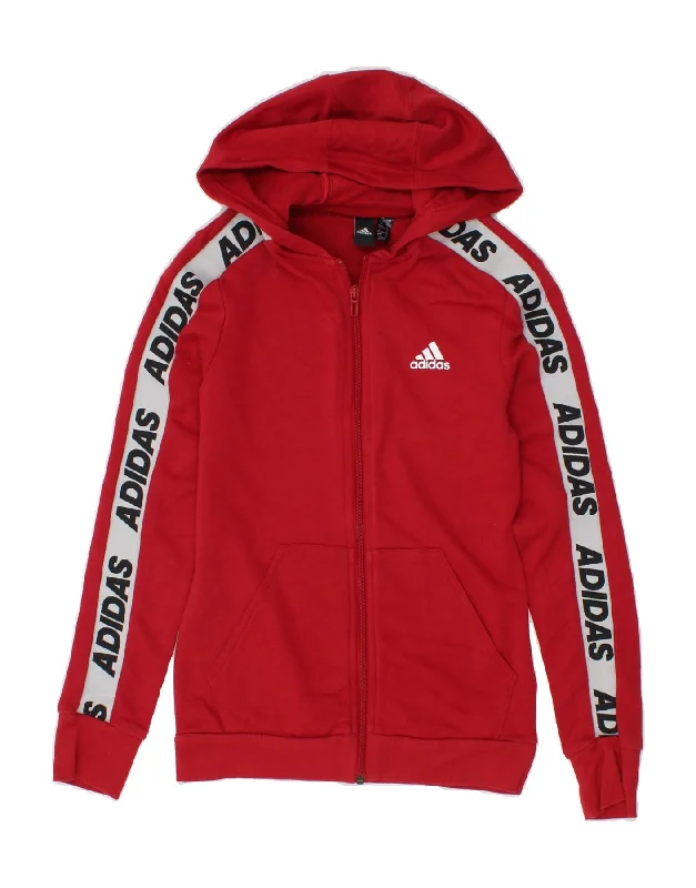 ADIDAS Girls Graphic Zip Hoodie Sweater 13-14 Years Red Cotton